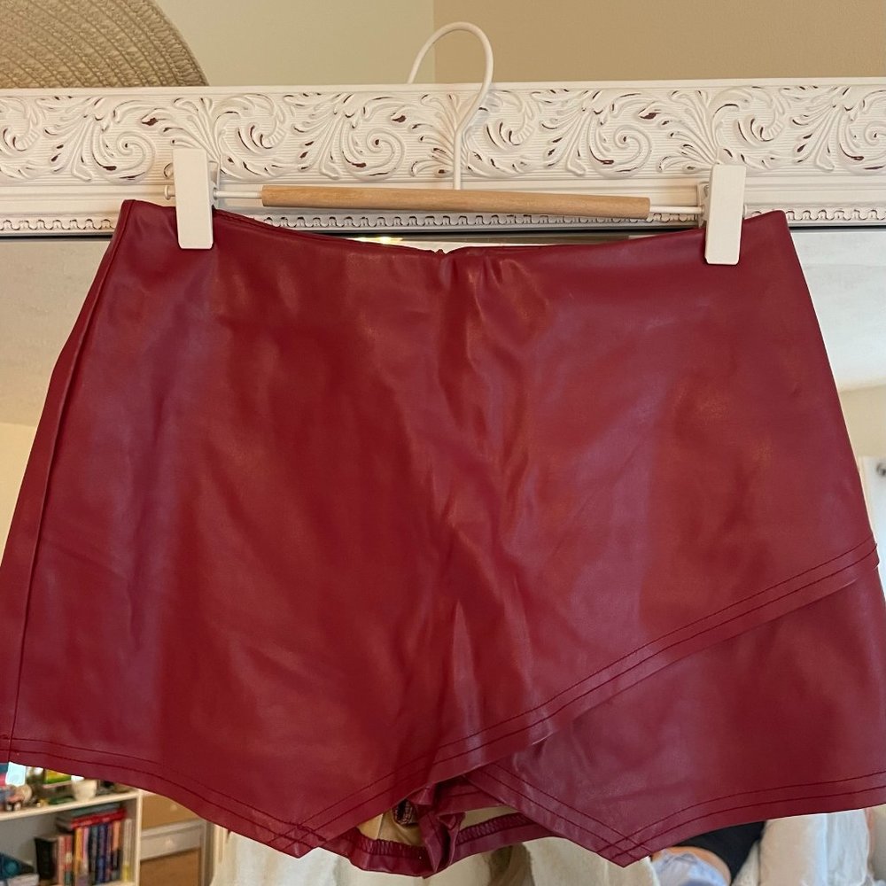 Blue Blush Red Faux Leather Skort
